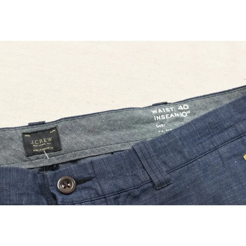J.Crew Men's Size 40 Blue Chambray Seahorse Embroidered Chino Shorts 10.5 Inseam